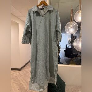 Banana Republic Cotton Green and White Striped Collared Dress M-L
